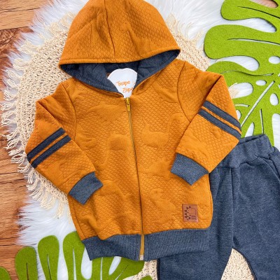 Conj. Jaqueta Dino King com Capuz e Calça de Moltom - Ferrugem e Chumbo